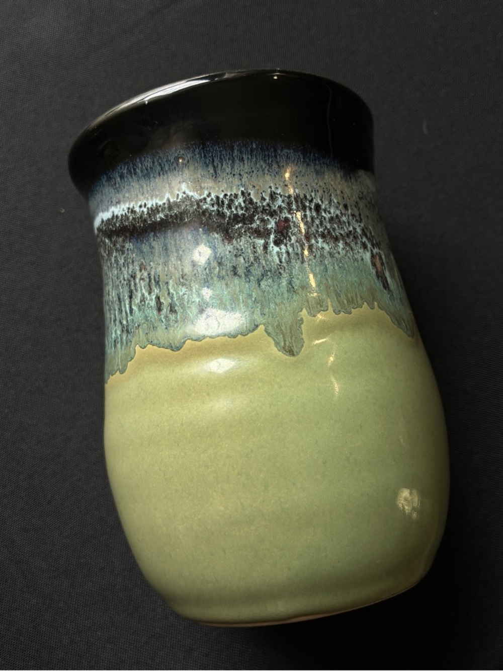 Ceramic Coffee Tumbler in Green and Black Glaze